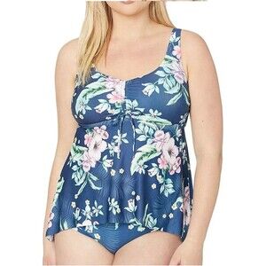 Becca Womens Plus 2X Blue Floral Tank Bikini Top Swimsuit RETAG DF52